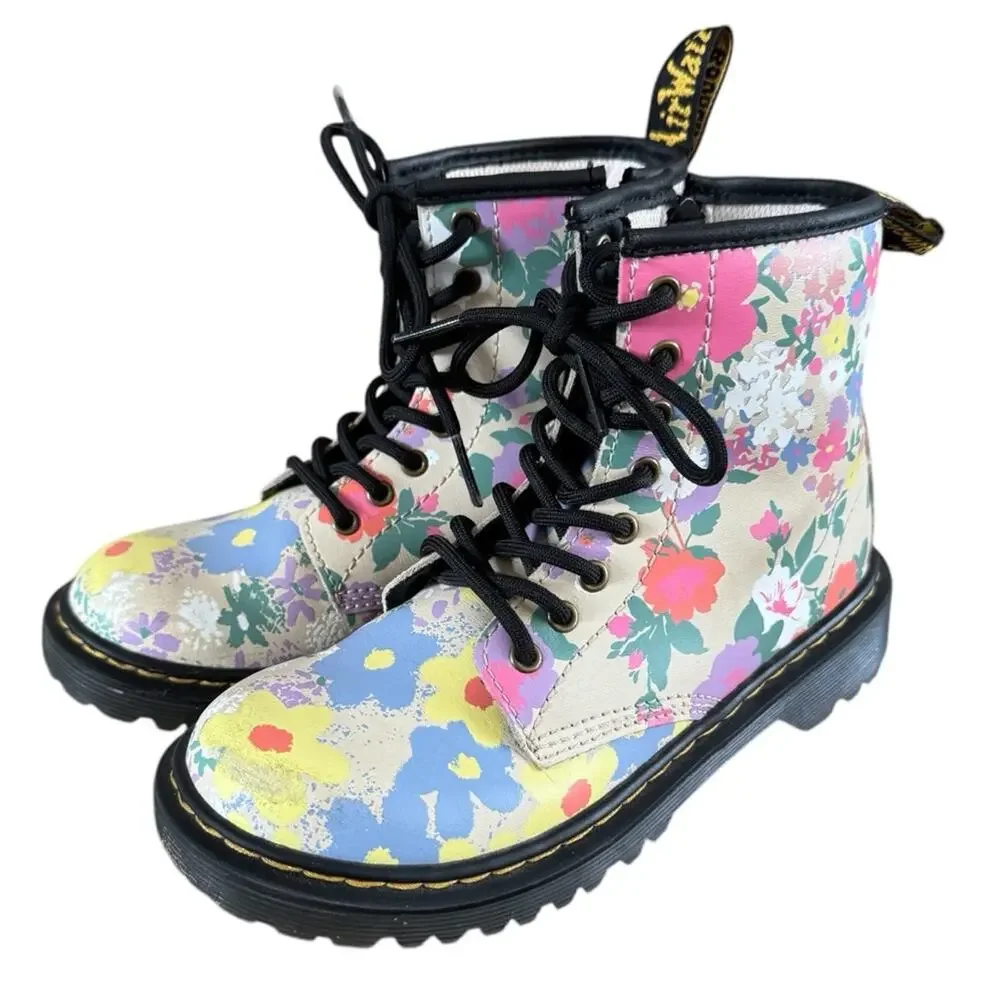 Dr. Martens Youth 1460 Floral Mash Up Boots Parchment Beige Size 1